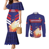 Custom Denmark Football Couples Matching Mermaid Dress and Long Sleeve Button Shirt Come On Danish Dynamite