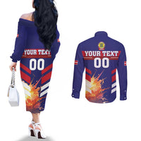 Custom Denmark Football Couples Matching Off The Shoulder Long Sleeve Dress and Long Sleeve Button Shirt Come On Danish Dynamite