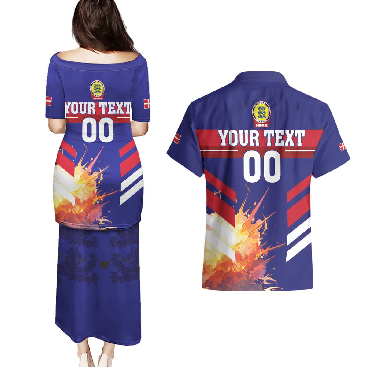 Custom Denmark Football Couples Matching Puletasi and Hawaiian Shirt Come On Danish Dynamite - Wonder Print Shop
