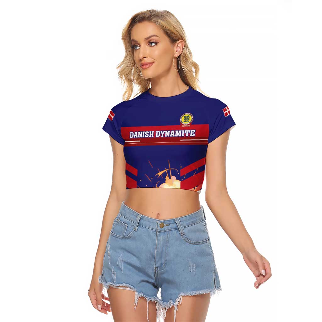 Custom Denmark Football Raglan Cropped T Shirt Come On Danish Dynamite - Wonder Print Shop