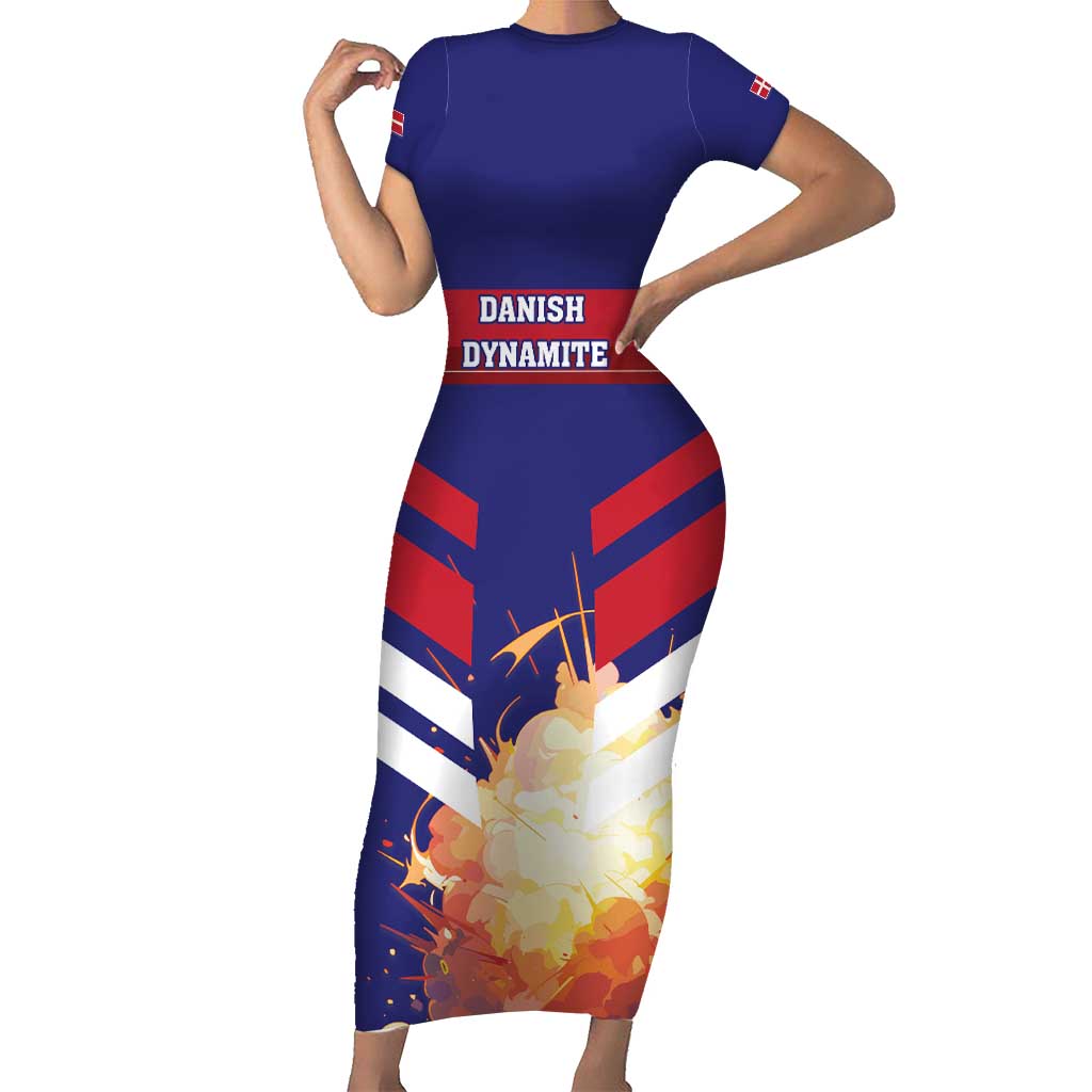 Custom Denmark Football Short Sleeve Bodycon Dress Come On Danish Dynamite - Wonder Print Shop