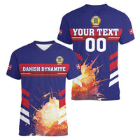 Custom Denmark Football Women V-Neck T-Shirt Come On Danish Dynamite - Wonder Print Shop