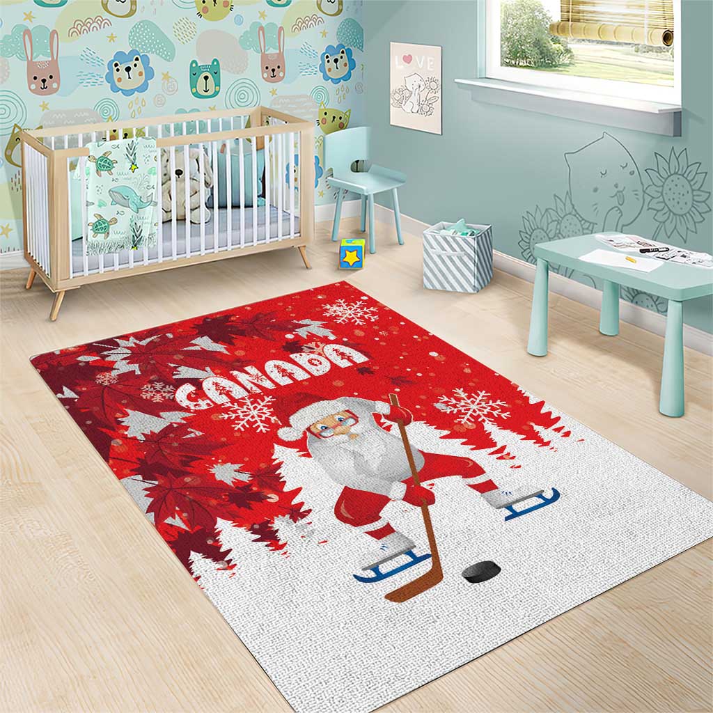 Canada Christmas Area Rug Santa Play Hockey - Winter Forest - Wonder Print Shop