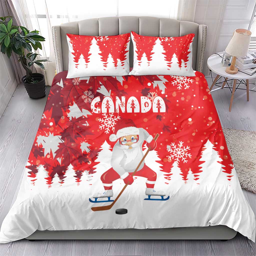 Canada Christmas Bedding Set Santa Play Hockey - Winter Forest - Wonder Print Shop