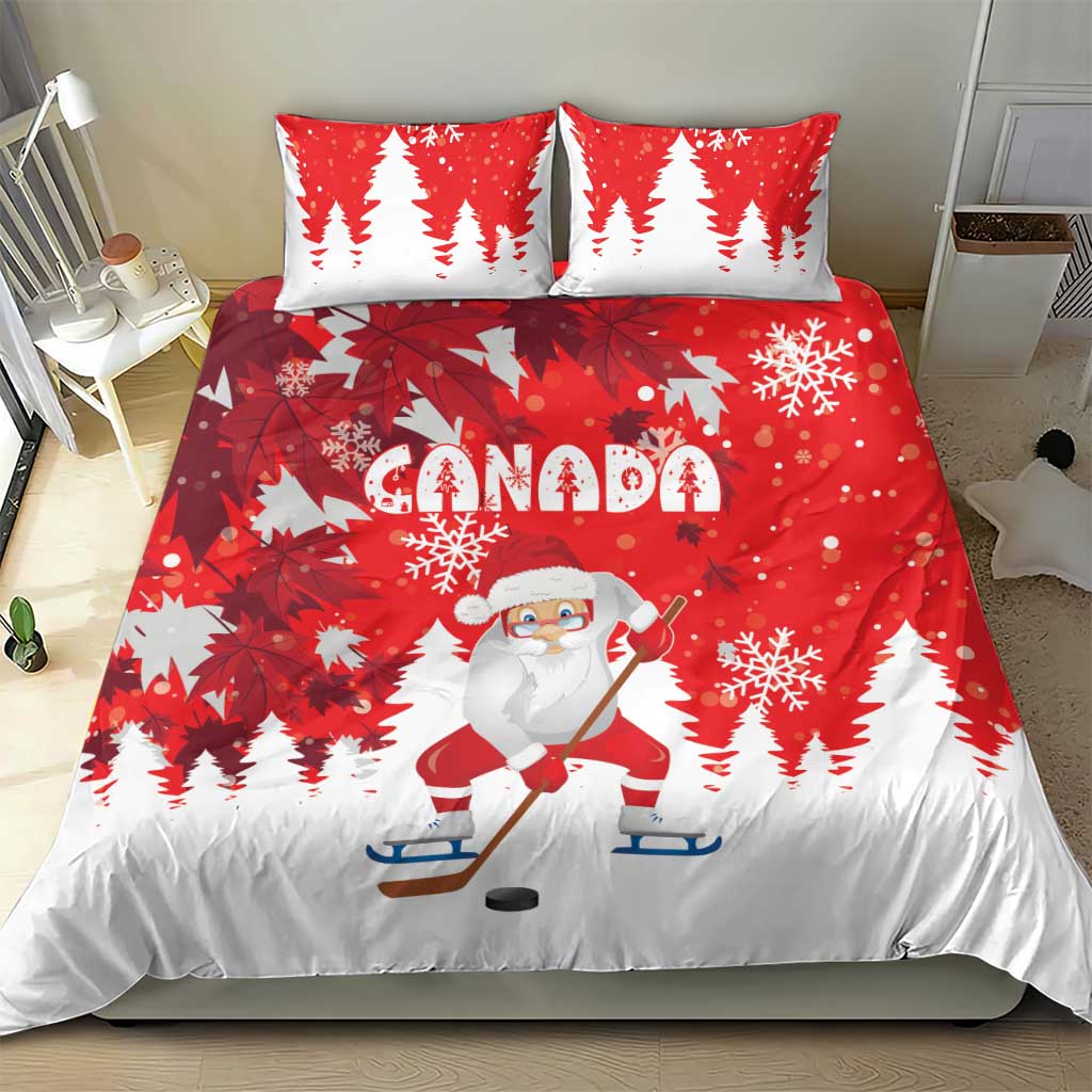 Canada Christmas Bedding Set Santa Play Hockey - Winter Forest - Wonder Print Shop