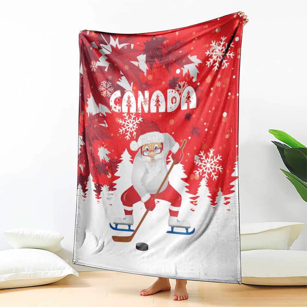 Canada Christmas Blanket Santa Play Hockey - Winter Forest