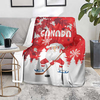 Canada Christmas Blanket Santa Play Hockey - Winter Forest