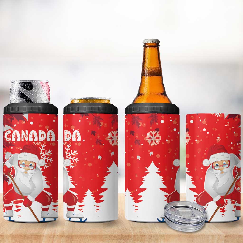 Canada Christmas 4 in 1 Can Cooler Tumbler Santa Play Hockey - Winter Forest - Wonder Print Shop