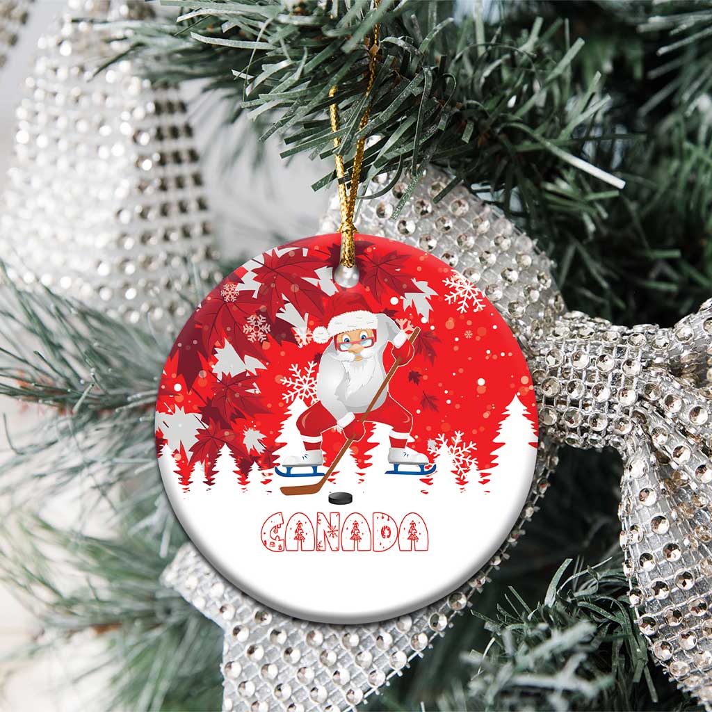Canada Christmas Ceramic Ornament Santa Play Hockey - Winter Forest - Wonder Print Shop