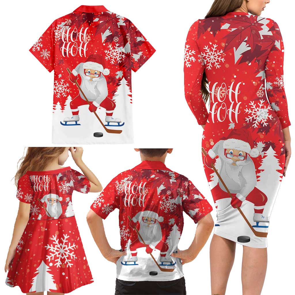Canada Christmas Family Matching Long Sleeve Bodycon Dress and Hawaiian Shirt Santa Play Hockey - Winter Forest - Wonder Print Shop