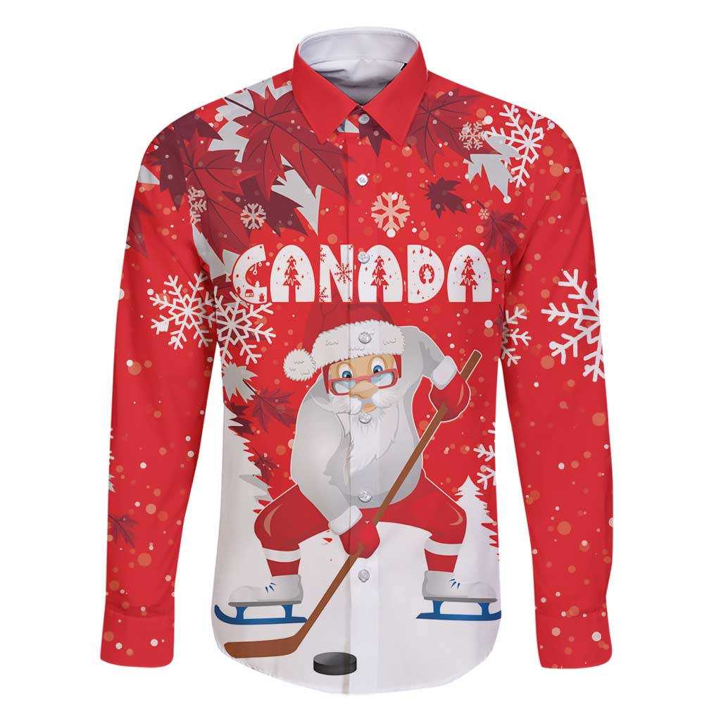 Canada Christmas Family Matching Long Sleeve Bodycon Dress and Hawaiian Shirt Santa Play Hockey - Winter Forest - Wonder Print Shop