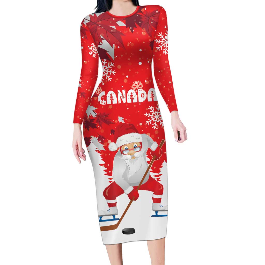 Canada Christmas Family Matching Long Sleeve Bodycon Dress and Hawaiian Shirt Santa Play Hockey - Winter Forest - Wonder Print Shop
