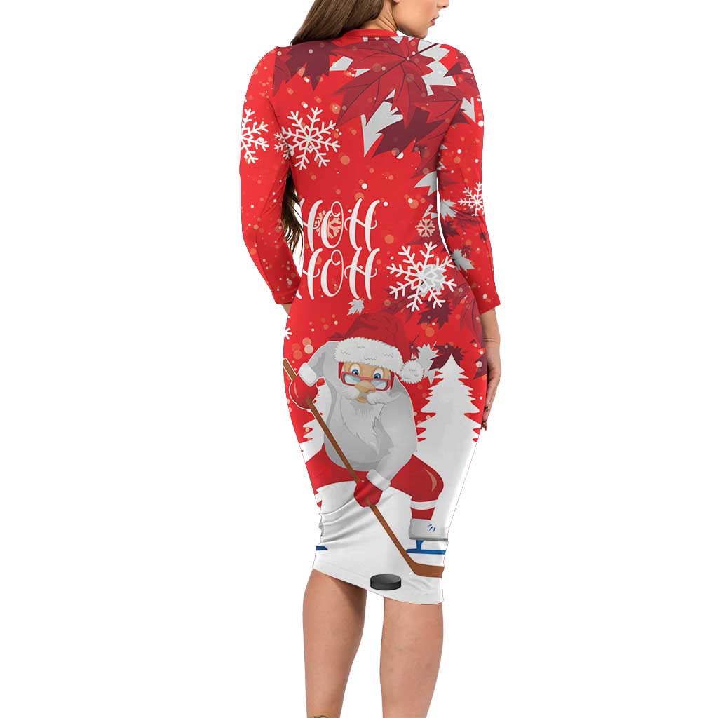 Canada Christmas Family Matching Long Sleeve Bodycon Dress and Hawaiian Shirt Santa Play Hockey - Winter Forest - Wonder Print Shop