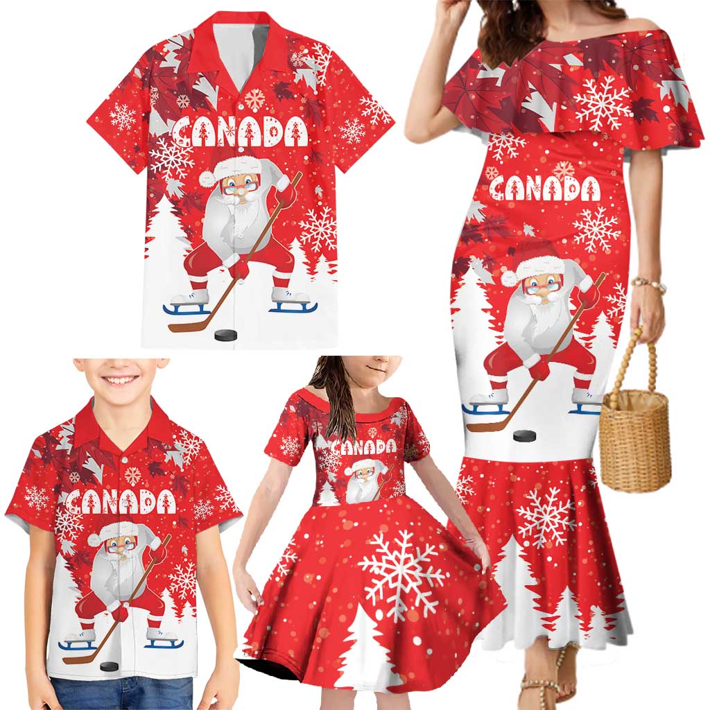 Canada Christmas Family Matching Mermaid Dress and Hawaiian Shirt Santa Play Hockey - Winter Forest - Wonder Print Shop