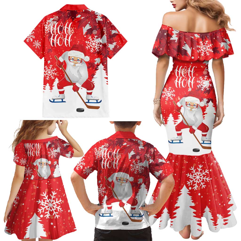 Canada Christmas Family Matching Mermaid Dress and Hawaiian Shirt Santa Play Hockey - Winter Forest - Wonder Print Shop