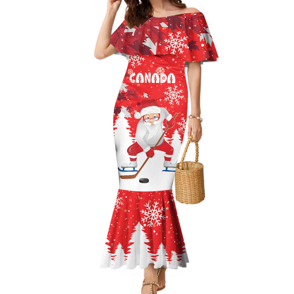 Canada Christmas Family Matching Mermaid Dress and Hawaiian Shirt Santa Play Hockey - Winter Forest - Wonder Print Shop