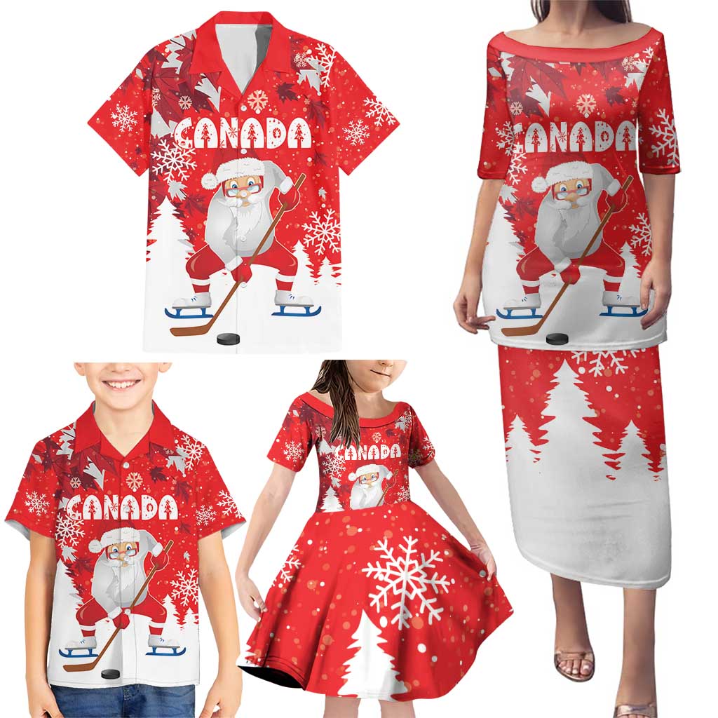 Canada Christmas Family Matching Puletasi and Hawaiian Shirt Santa Play Hockey - Winter Forest - Wonder Print Shop