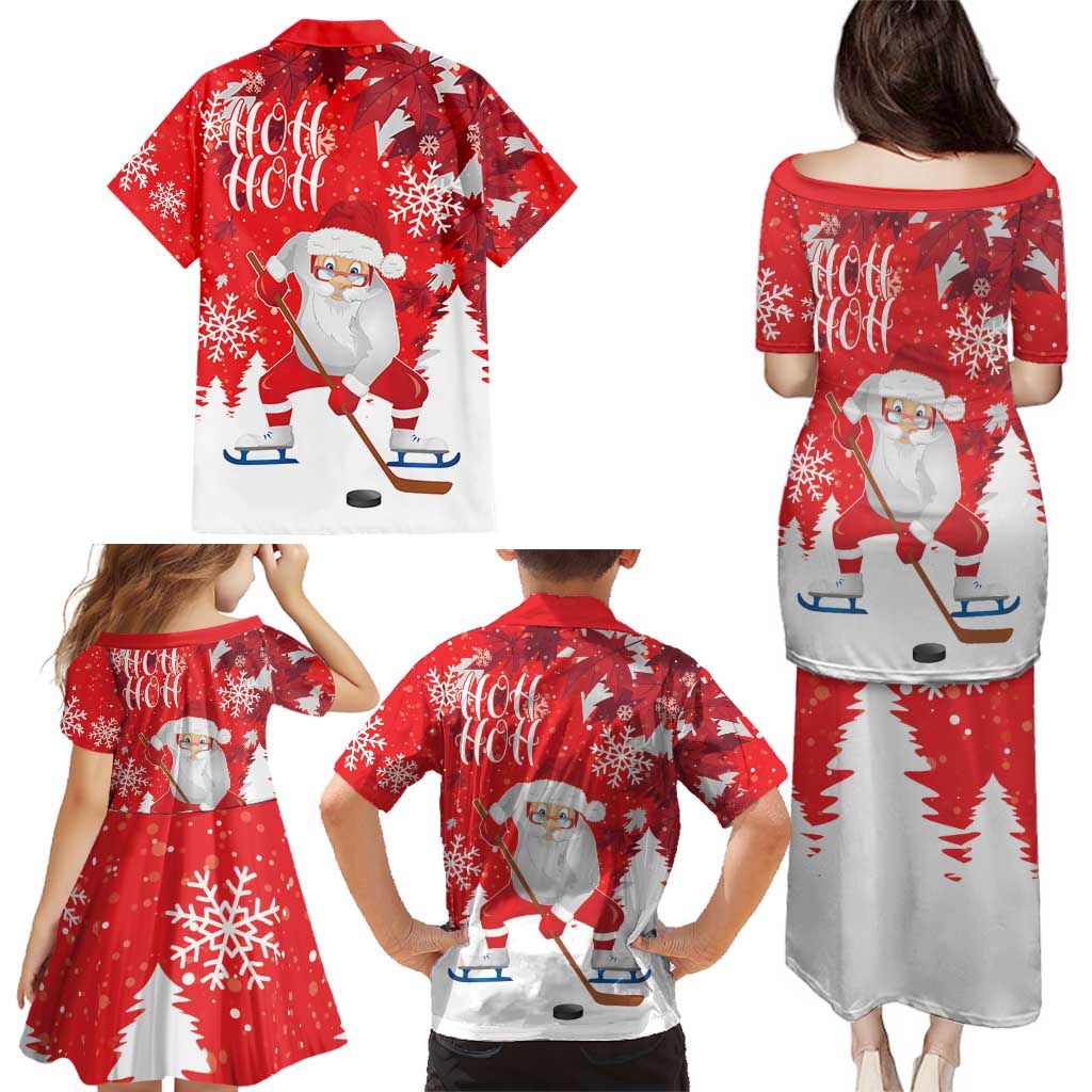 Canada Christmas Family Matching Puletasi and Hawaiian Shirt Santa Play Hockey - Winter Forest - Wonder Print Shop