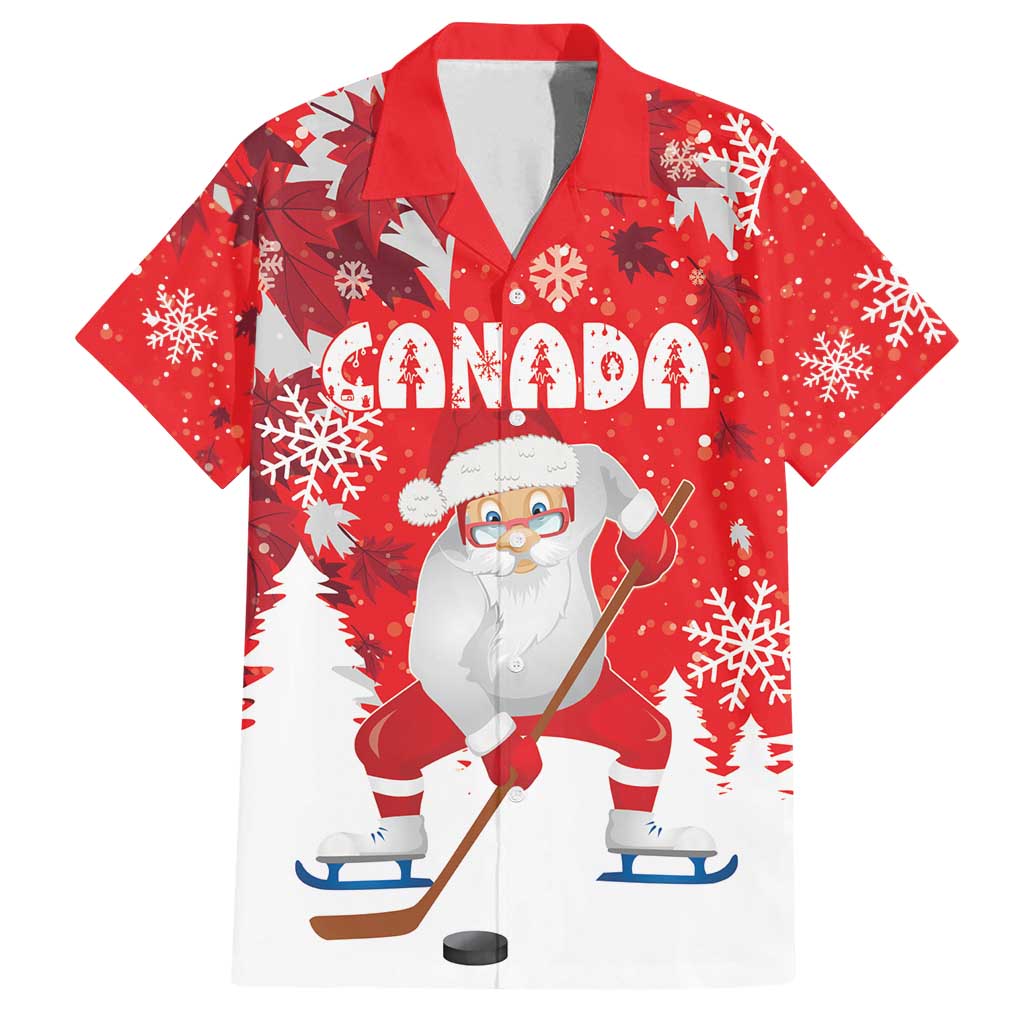 Canada Christmas Family Matching Puletasi and Hawaiian Shirt Santa Play Hockey - Winter Forest - Wonder Print Shop