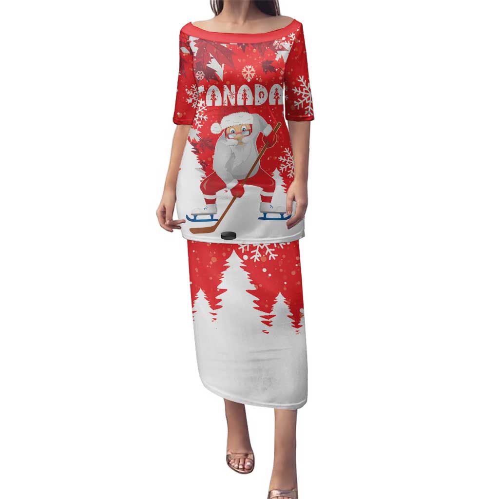 Canada Christmas Family Matching Puletasi and Hawaiian Shirt Santa Play Hockey - Winter Forest - Wonder Print Shop