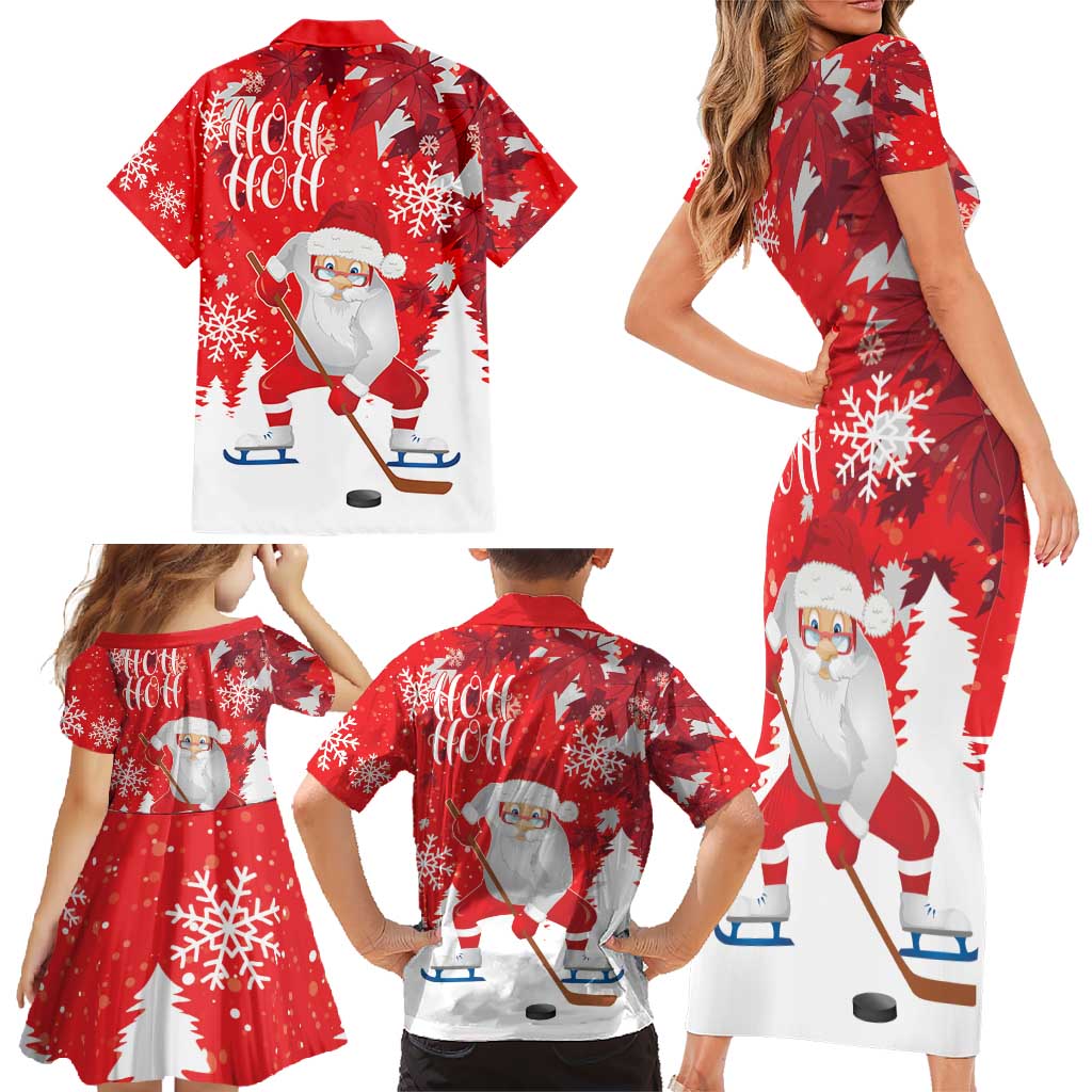 Canada Christmas Family Matching Short Sleeve Bodycon Dress and Hawaiian Shirt Santa Play Hockey - Winter Forest - Wonder Print Shop