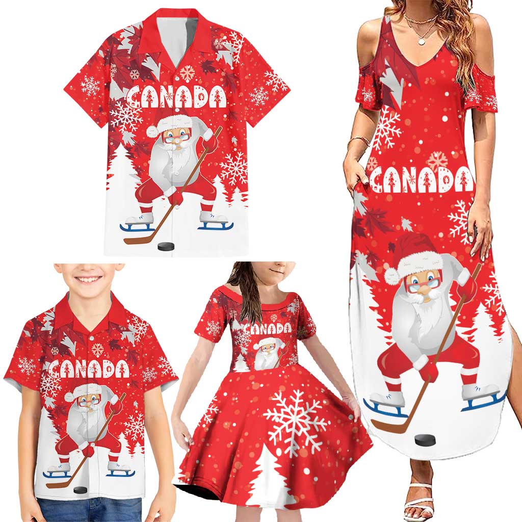 Canada Christmas Family Matching Summer Maxi Dress and Hawaiian Shirt Santa Play Hockey - Winter Forest - Wonder Print Shop