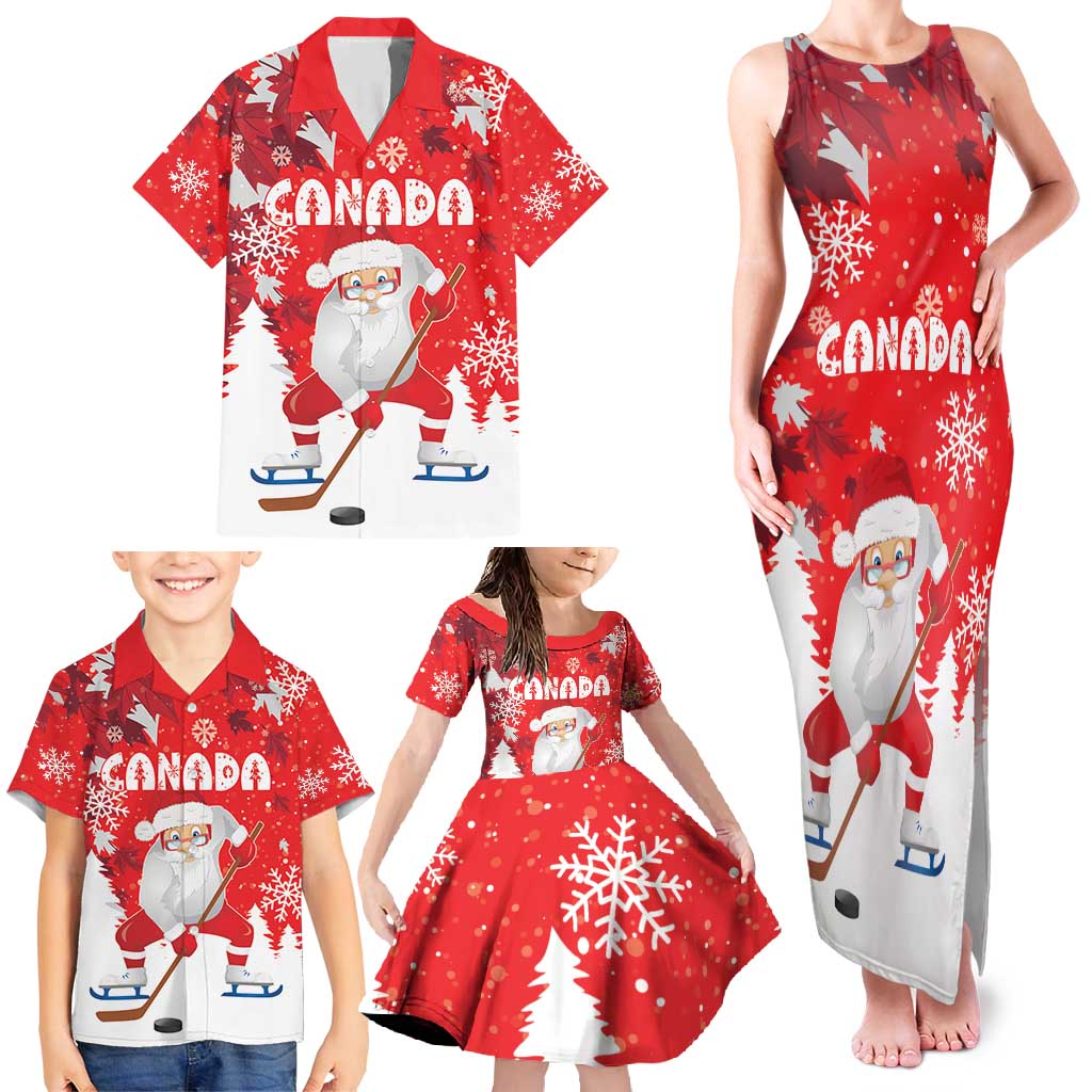 Canada Christmas Family Matching Tank Maxi Dress and Hawaiian Shirt Santa Play Hockey - Winter Forest - Wonder Print Shop