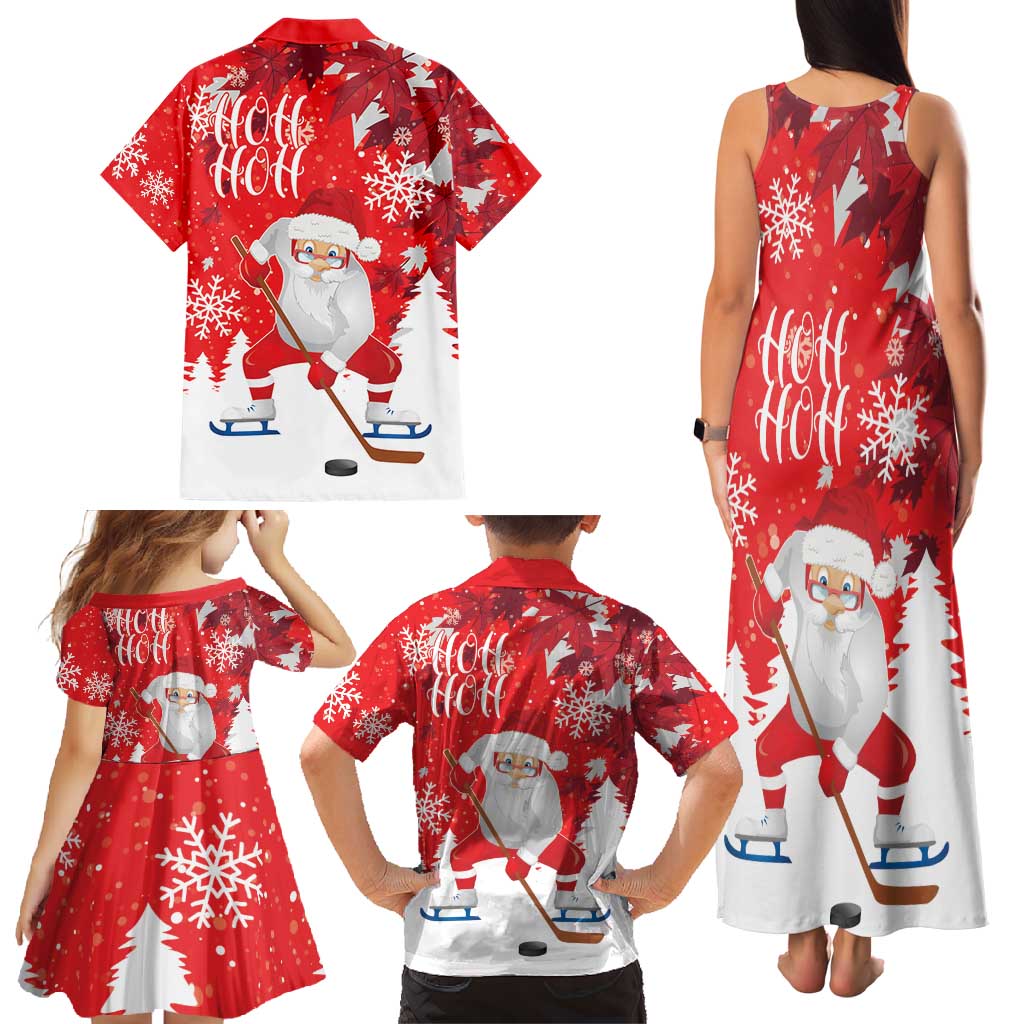 Canada Christmas Family Matching Tank Maxi Dress and Hawaiian Shirt Santa Play Hockey - Winter Forest - Wonder Print Shop