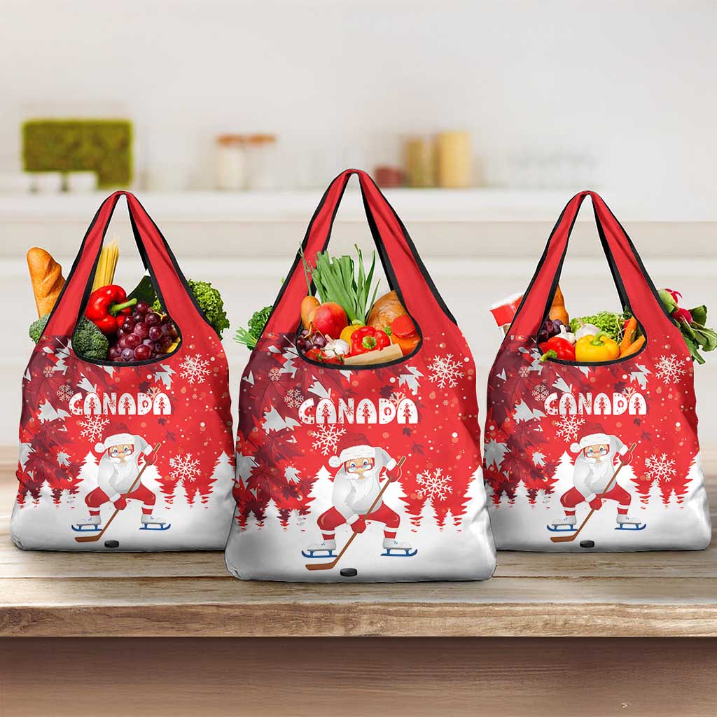 Canada Christmas Grocery Bag Santa Play Hockey - Winter Forest