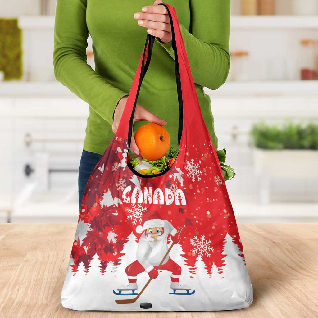 Canada Christmas Grocery Bag Santa Play Hockey - Winter Forest