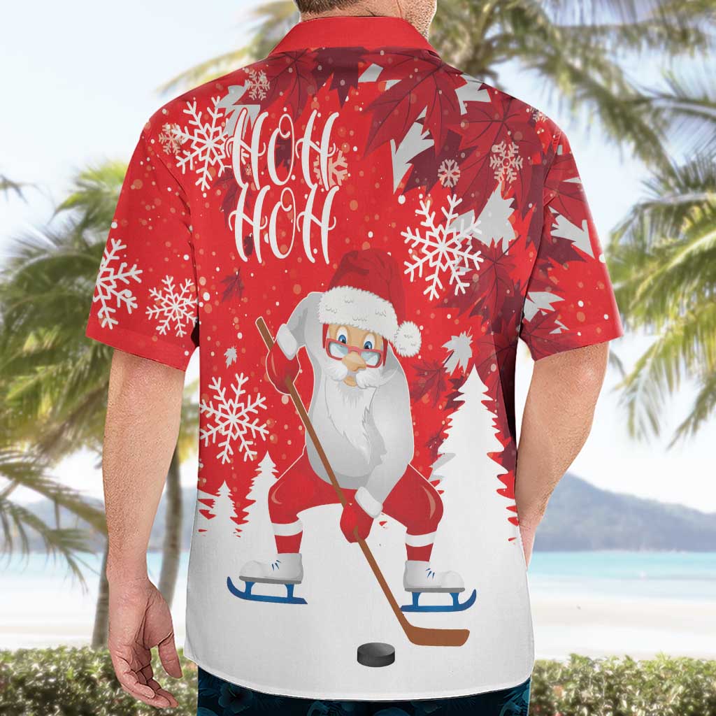 Canada Christmas Hawaiian Shirt Santa Play Hockey - Winter Forest - Wonder Print Shop