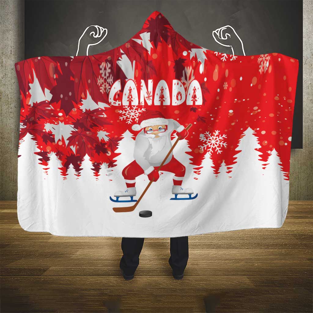 Canada Christmas Hooded Blanket Santa Play Hockey - Winter Forest