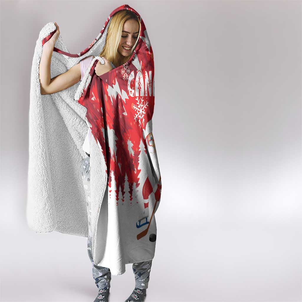 Canada Christmas Hooded Blanket Santa Play Hockey - Winter Forest