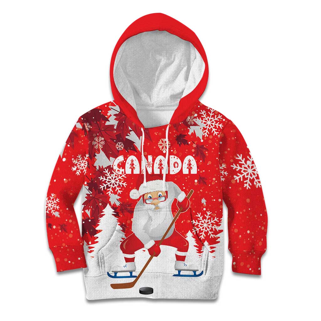 Canada Christmas Kid Hoodie Santa Play Hockey - Winter Forest - Wonder Print Shop