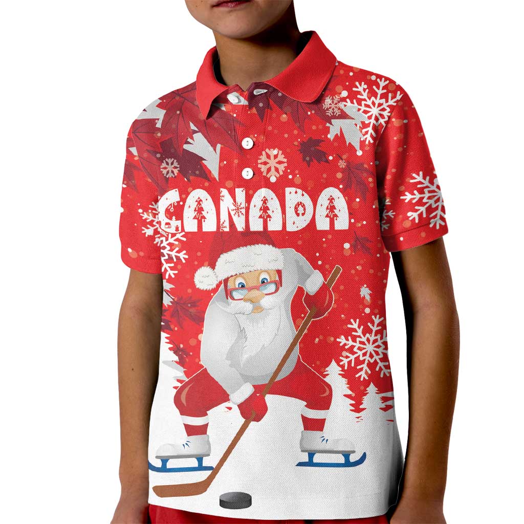 Canada Christmas Kid Polo Shirt Santa Play Hockey - Winter Forest - Wonder Print Shop