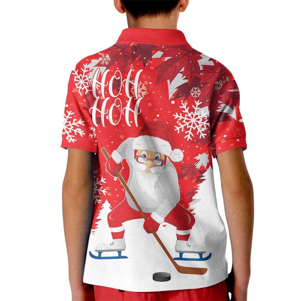 Canada Christmas Kid Polo Shirt Santa Play Hockey - Winter Forest - Wonder Print Shop