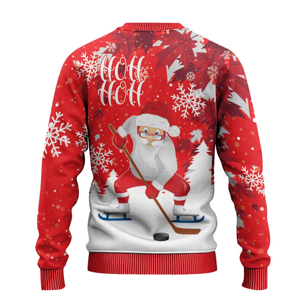 Canada Christmas Ugly Christmas Sweater Santa Play Hockey - Winter Forest - Wonder Print Shop
