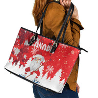 Canada Christmas Leather Tote Bag Santa Play Hockey - Winter Forest - Wonder Print Shop