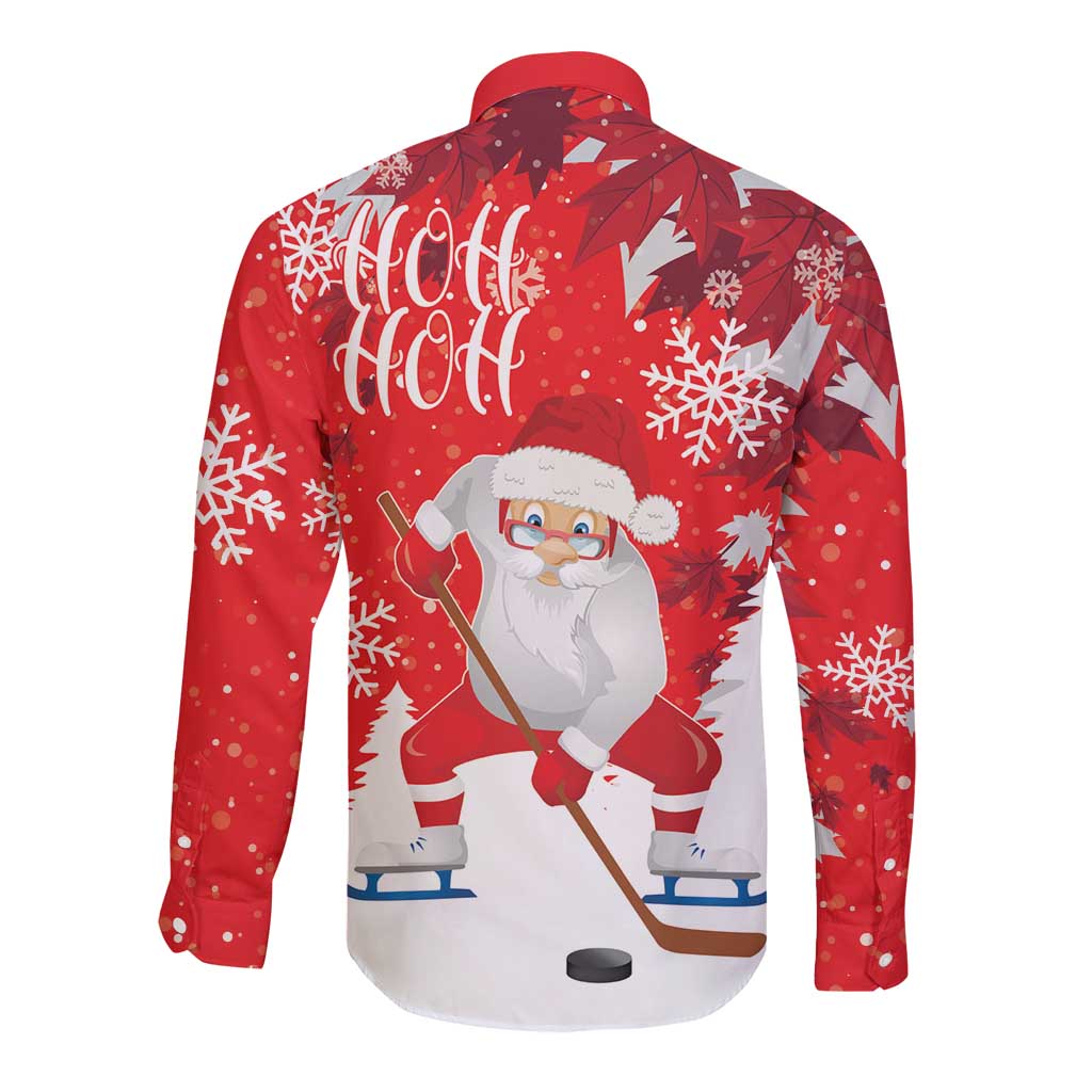 Canada Christmas Long Sleeve Button Shirt Santa Play Hockey - Winter Forest - Wonder Print Shop