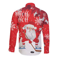 Canada Christmas Long Sleeve Button Shirt Santa Play Hockey - Winter Forest - Wonder Print Shop