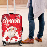 Canada Christmas Luggage Cover Santa Play Hockey - Winter Forest - Wonder Print Shop