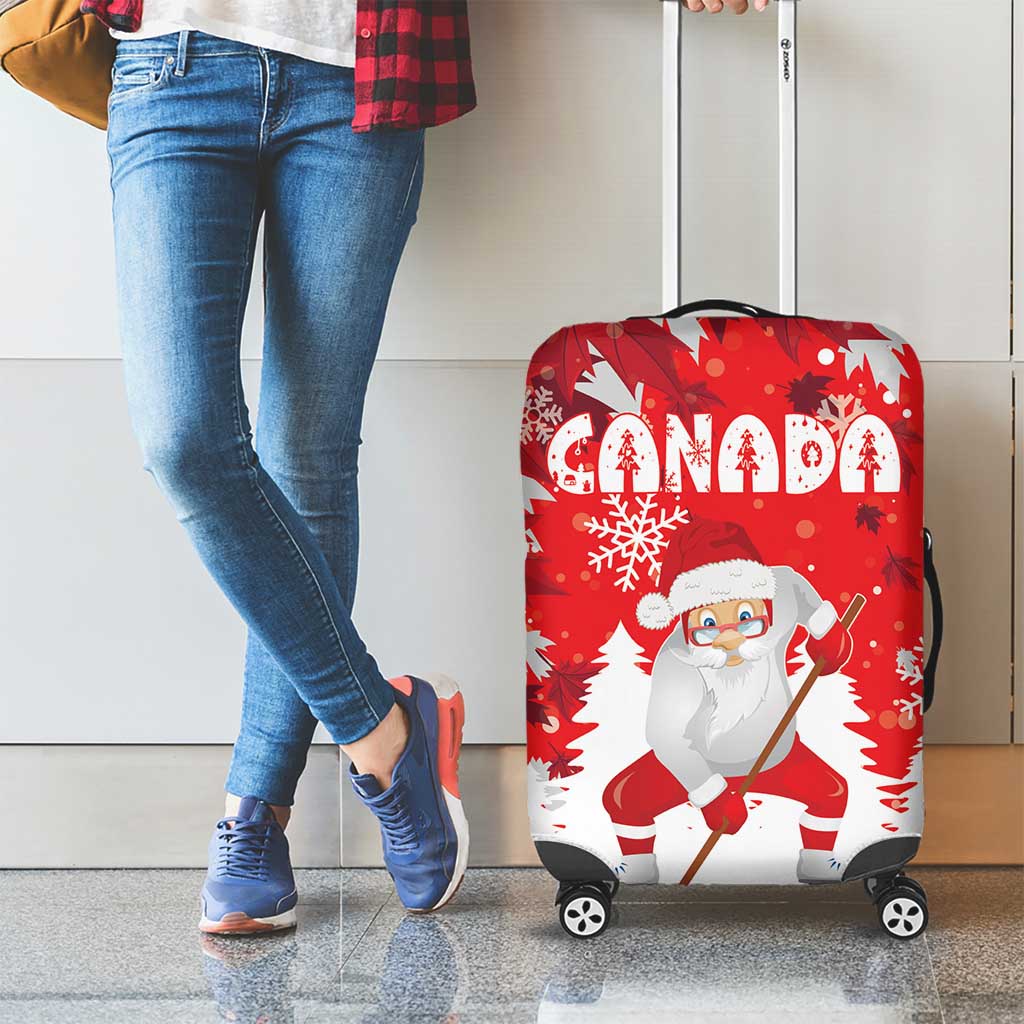 Canada Christmas Luggage Cover Santa Play Hockey - Winter Forest - Wonder Print Shop