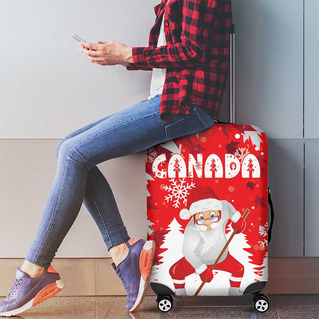 Canada Christmas Luggage Cover Santa Play Hockey - Winter Forest - Wonder Print Shop