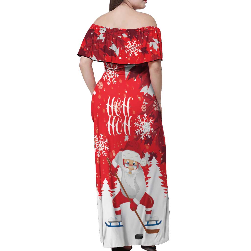 Canada Christmas Off Shoulder Maxi Dress Santa Play Hockey - Winter Forest - Wonder Print Shop