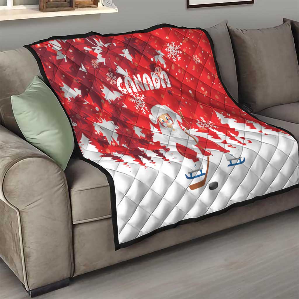 Canada Christmas Quilt Santa Play Hockey - Winter Forest - Wonder Print Shop