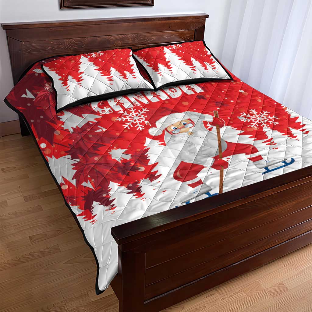 Canada Christmas Quilt Bed Set Santa Play Hockey - Winter Forest - Wonder Print Shop