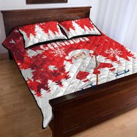 Canada Christmas Quilt Bed Set Santa Play Hockey - Winter Forest - Wonder Print Shop