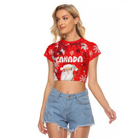 Canada Christmas Raglan Cropped T Shirt Santa Play Hockey - Winter Forest - Wonder Print Shop