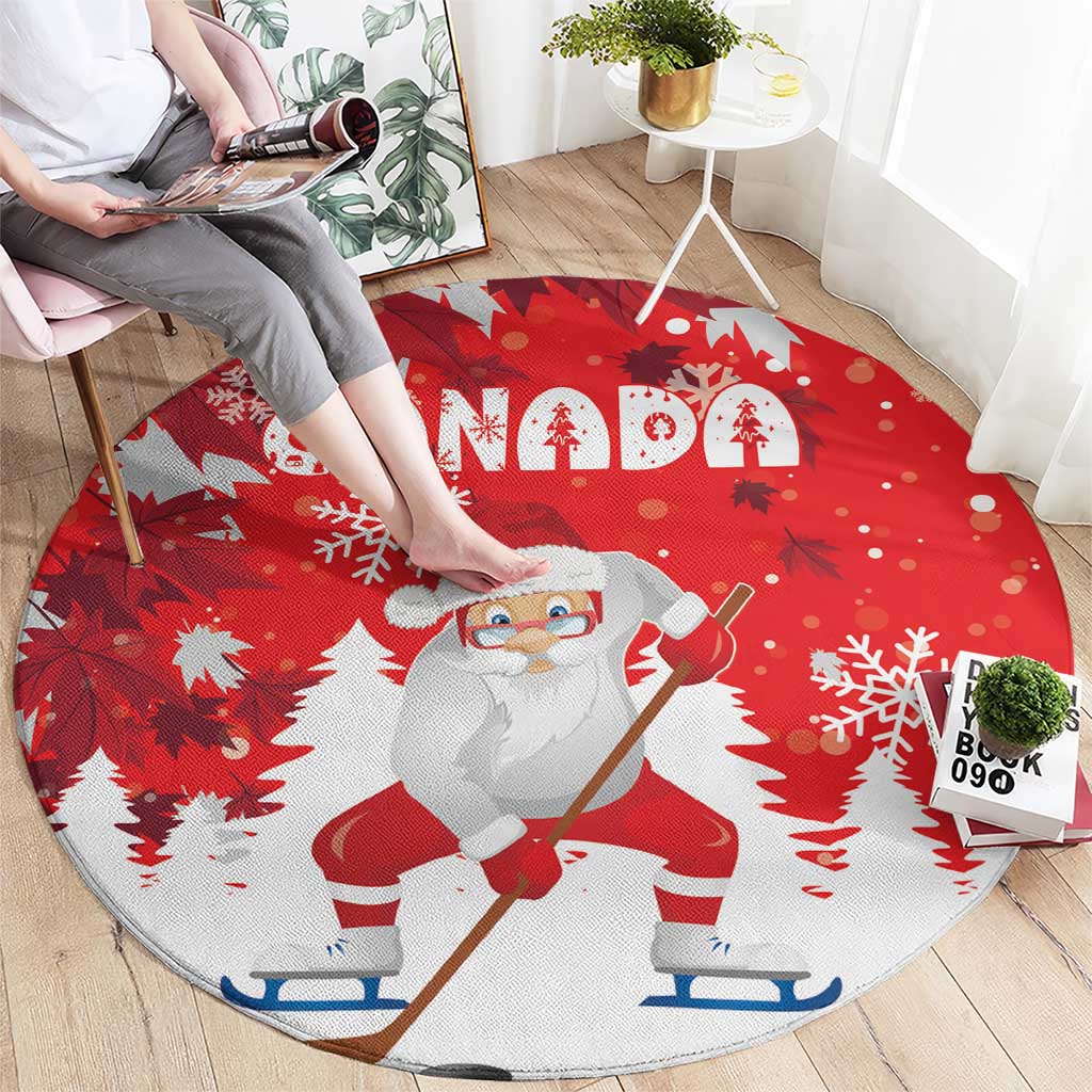 Canada Christmas Round Carpet Santa Play Hockey - Winter Forest