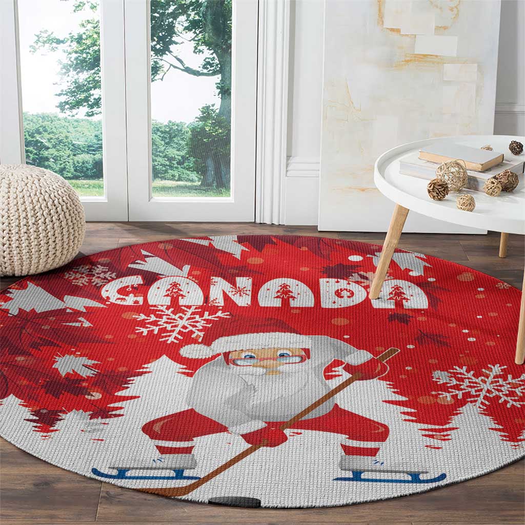 Canada Christmas Round Carpet Santa Play Hockey - Winter Forest